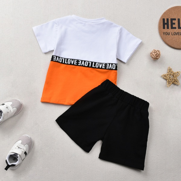 2-piece Toddler Boy Color contrast Letter Top and Shorts Set