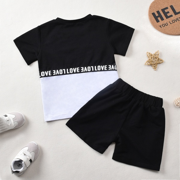 2-piece Toddler Boy Stylish Letter Print Color Tee and Shorts Set
