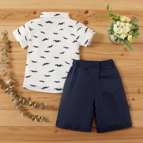 2-piece Baby / Toddler Boy Stylish Moustache Print Shirt and Shorts Set