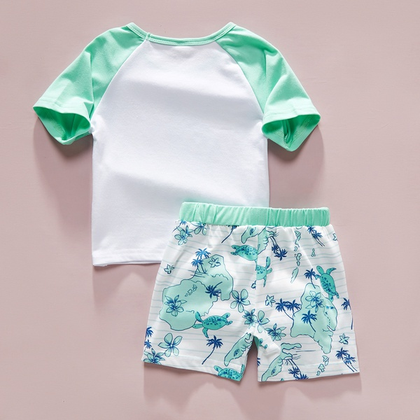 2-piece Baby / Toddler Boy Adorable Turtle Print Tee and Shorts Set