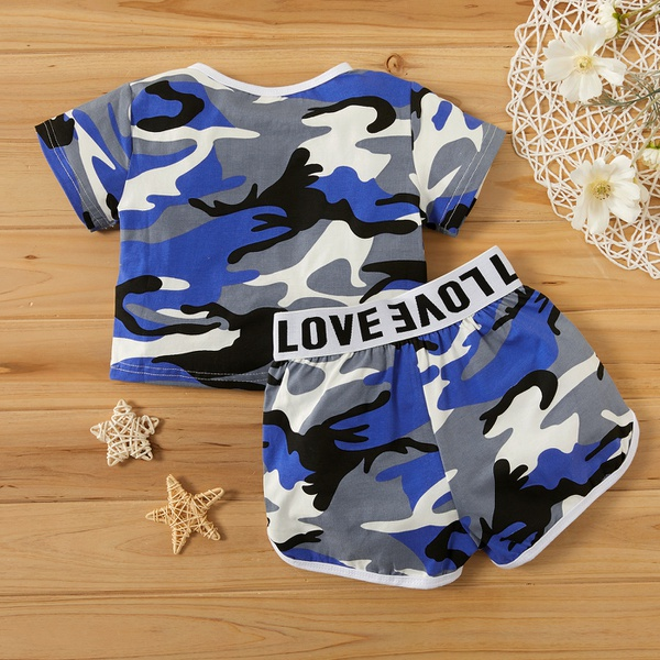 2-piece Baby / Toddler Girl Camouflage Letter Print Top and Shorts Set