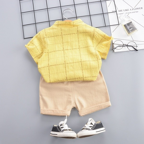 Plaid Short-sleeve Shirt and Shorts Set