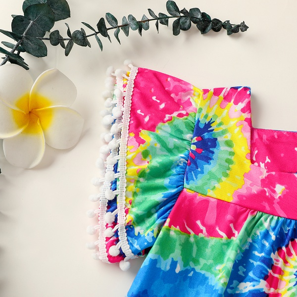 2-piece Baby / Toddler Girl Colorful Tie Dye Top and Denim Shorts Set