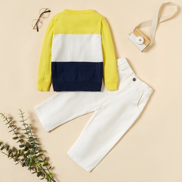 2-piece Toddler Boy Colorblock Pullover and Solid Pants Set