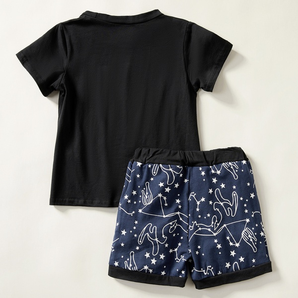2-piece Baby / Toddler Boy Rocket Print Tee and Cartoon Shorts Set