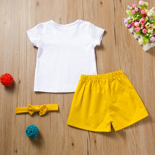 3-piece Toddler Girl Solid Ruffled Top and Shorts with Headband Set