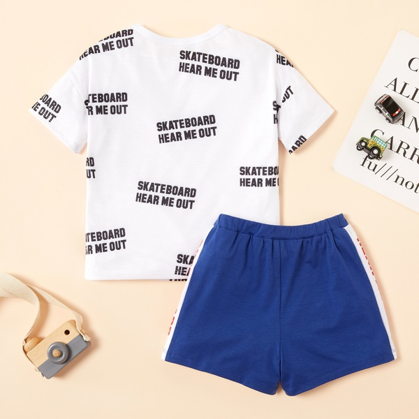 2-piece Toddler Boy Letter Print and Striped Shorts Set