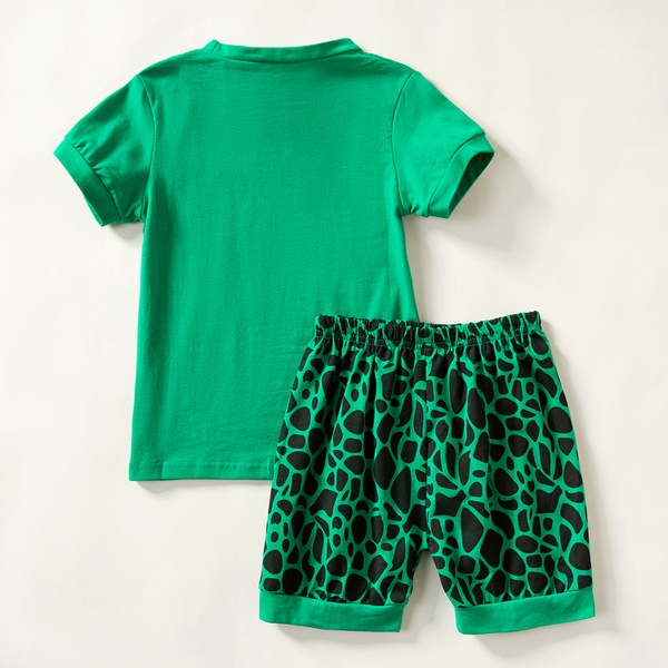 2-piece Baby / Toddler Boy Stylish Dinosaur Print Tee and Leopard Print Shorts Set