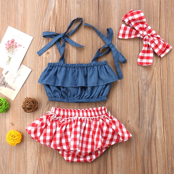 3-piece Denim Checkered Outfit