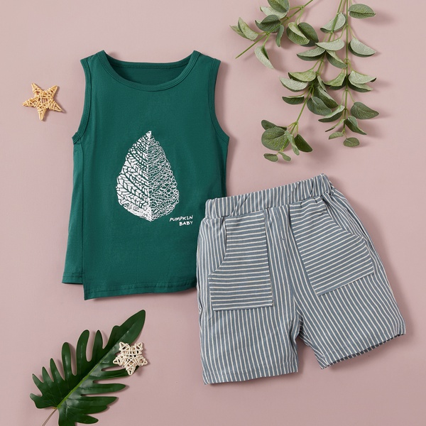 2-piece Baby / Toddler Boy Print Sleeveless Top and Striped Shorts Set