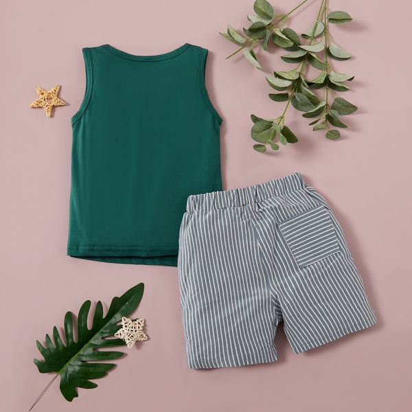 2-piece Baby / Toddler Boy Print Sleeveless Top and Striped Shorts Set