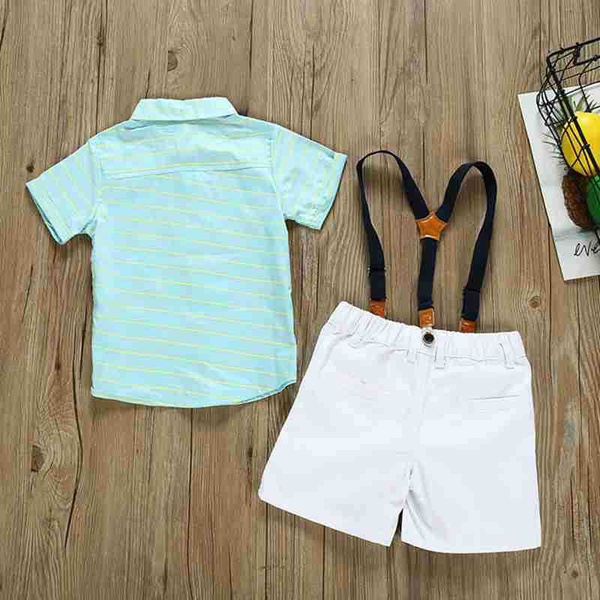 2-piece Baby / Toddler Boy Striped Shirt and Suspender Shorts Set