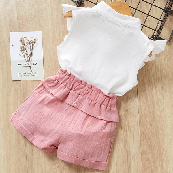 Ruffle Floral Embroidery Shirt and Shorts Set