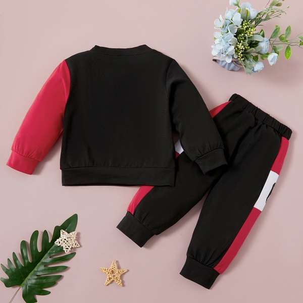 2-piece Baby / Toddler Colorblock Long-sleeve Top and Striped Pants Set