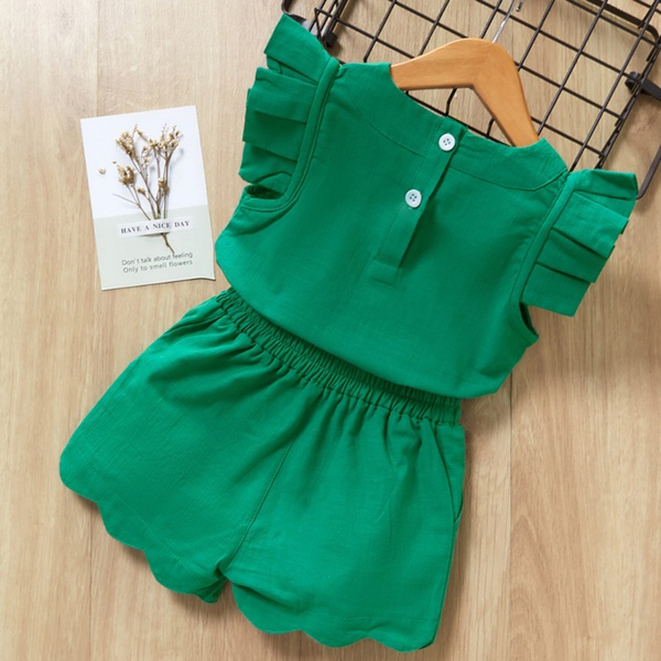 Pleated Sleeve Top and Shorts Outfit