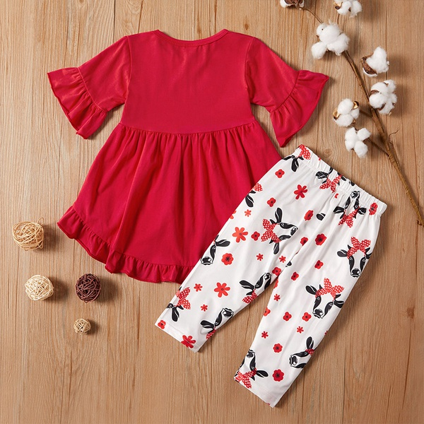 Baby / Toddler Cow Print Bell Sleeves Top and Pants Set