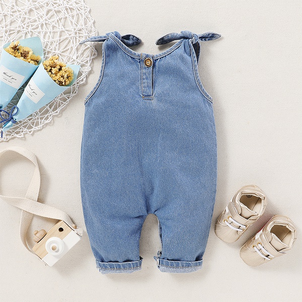 Bow Decor Denim Jumpsuit