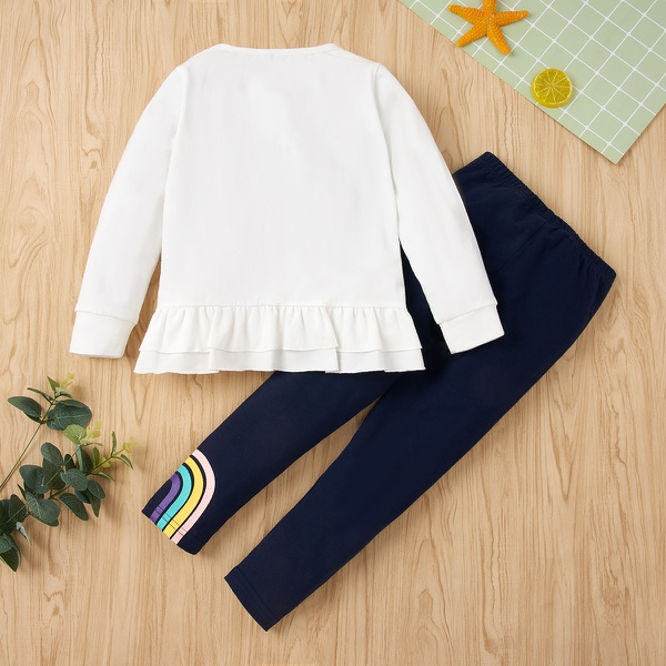 2-piece Baby / Toddler Girl Rainbow Letter Print Ruffle Top and Solid Leggings Set