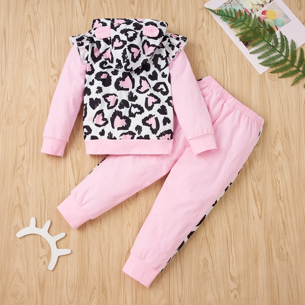 2-piece Baby / Toddler Girl Leopard Pattern Hoodie and Colorblock Pants Set