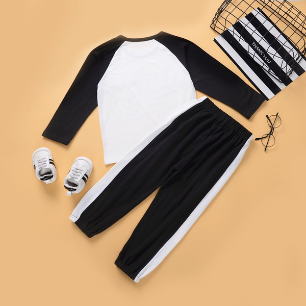 2-piece Baby / Toddler Letter Print Long-sleeve Top and Striped Pants Set