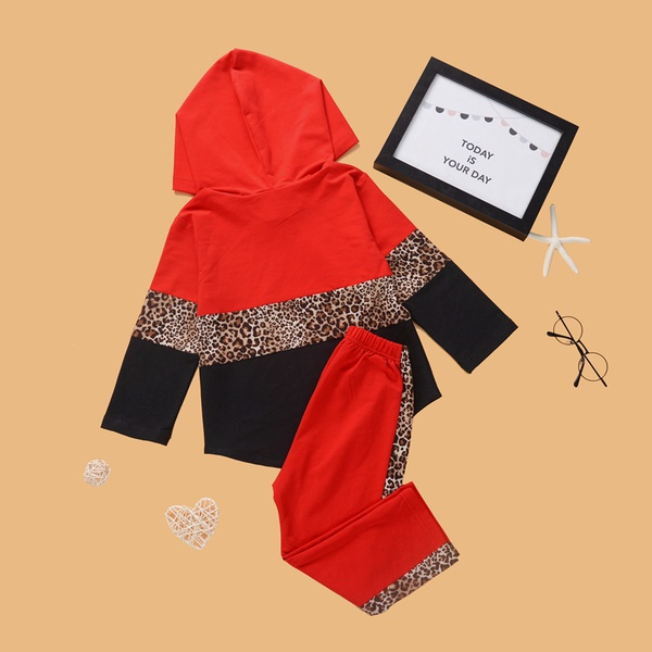 2-piece Baby / Toddler Leopard Pattern Hoodie and Colorblock Pants Set
