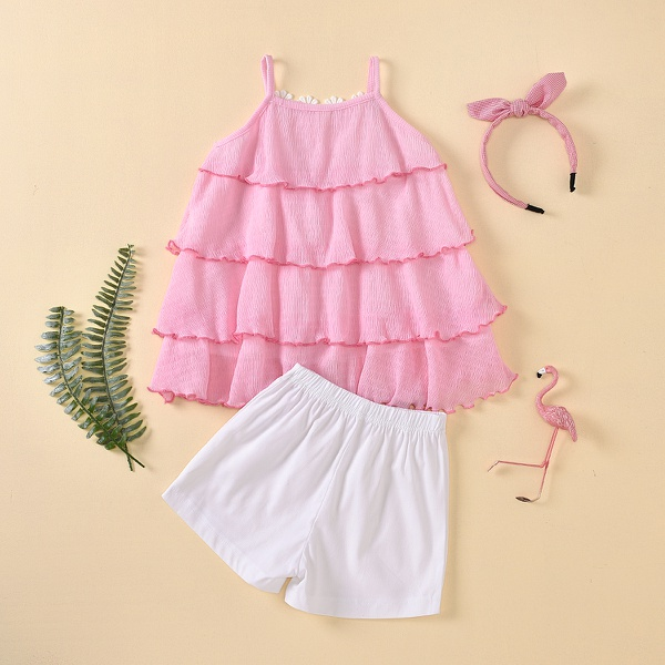 2-piece Baby / Toddler Girl Floral Flounce Sleeveless Top and Solid Shorts Set