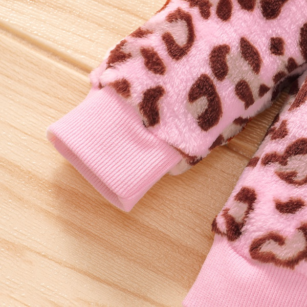 2-piece Baby / Toddler Girl Leopard Print Fluff Long-sleeve Top and Pants Set