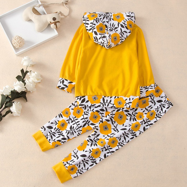 2-piece Baby / Toddler Girl Letter Floral Print Hoodie and Floral Pattern Pants Set