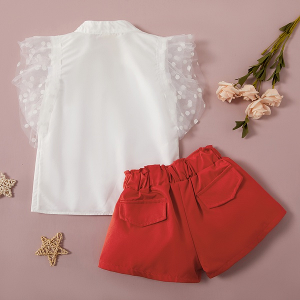 2-piece Baby / Toddler Girl Mesh Decor Shirt Top and Solid Shorts Set