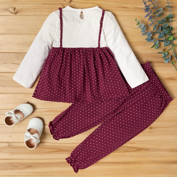 2-piece Baby / Toddler Girl Polka Dots Long-sleeve Top and Pants Set