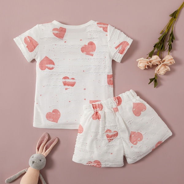 2-piece Baby / Toddler Girl Heart Print Short-sleeve Top and Shorts Set