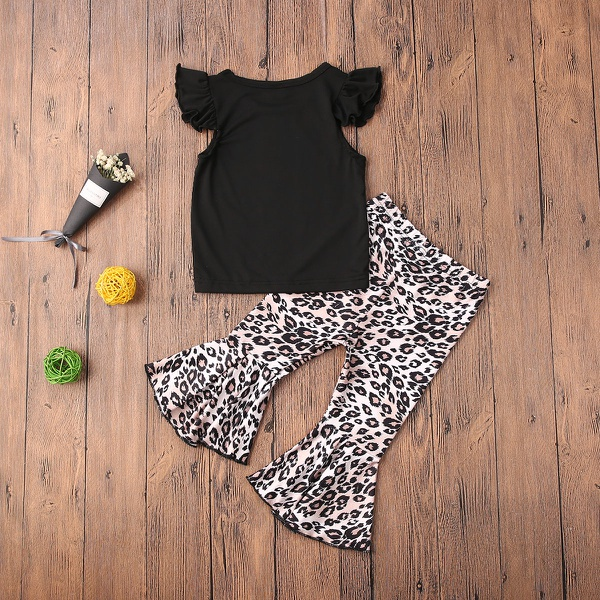 2-piece Baby / Toddler Girl Solid Top and Leopard Print Pants Set