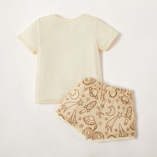 2-piece Toddler Adorable Robot Print Tee and Shorts Set
