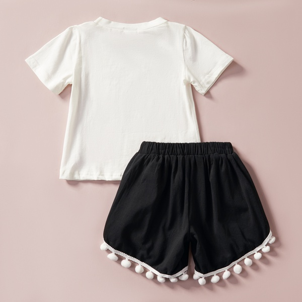 2-piece Baby / Toddler Girl FULL OF LIFE Print Tee and Pompon Shorts Set