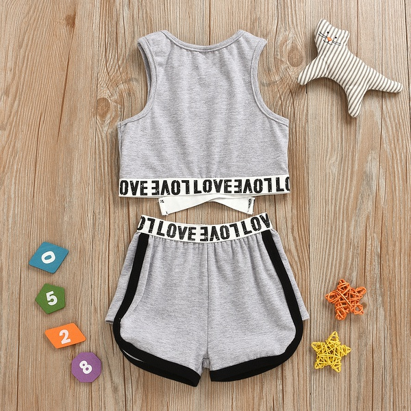 2-piece Baby / Toddler Girl Solid Letter Print Top and Shorts Set
