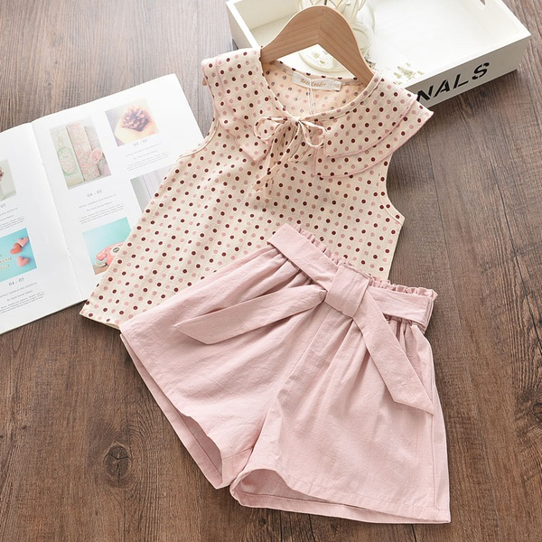 2-piece Baby / Toddler Girl Pretty Polka Dots Doll Collar Top and Solid Shorts Sets