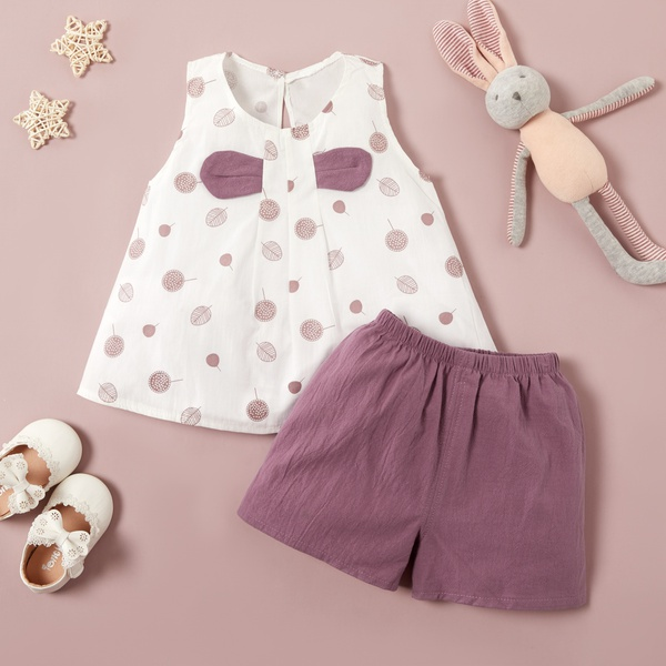 2-piece Baby / Toddler Girl Casual Leaf Print Top and Shorts Sets