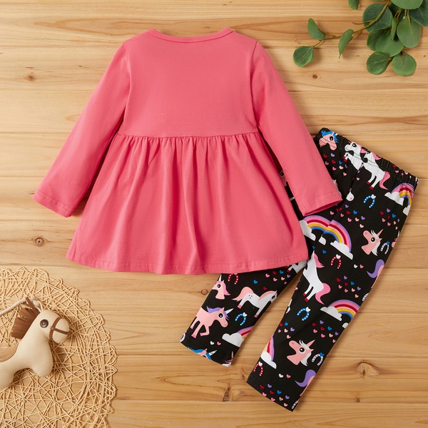 2-piece Baby / Toddler Girl Rainbow Print Top and Unicorn Pants Set