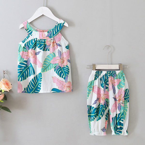 2-piece Baby / Toddler Girl Pretty Leaf Print Top and Pants Set