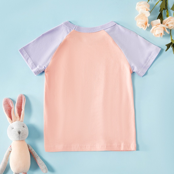 Baby / Toddler Girl Animal Pattern Letter Print Colorblock Tee