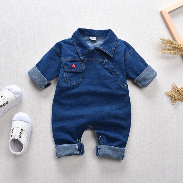 Baby Boy Denim Solid Long-sleeve Jumpsuit