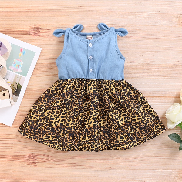Baby / Toddler Leopard Print Splice Denim Dress