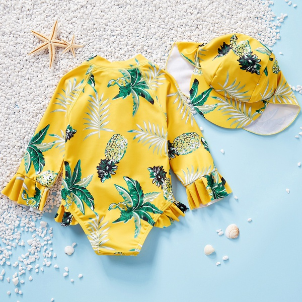 Toddler Girl Summer Pineapple Print Ruffled One-piece Swimsuit