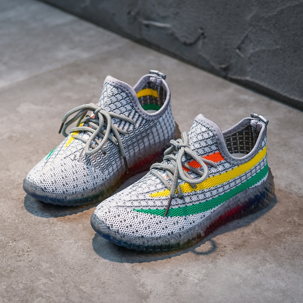 Kids Breathable Rainbow Net Surface Lace-up Sneakers