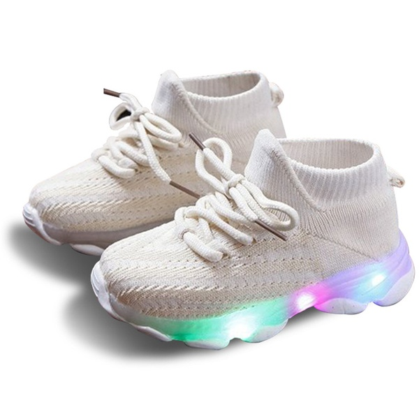 Toddler / Kid Solid Fly- Knitted LED Athletic Shoes