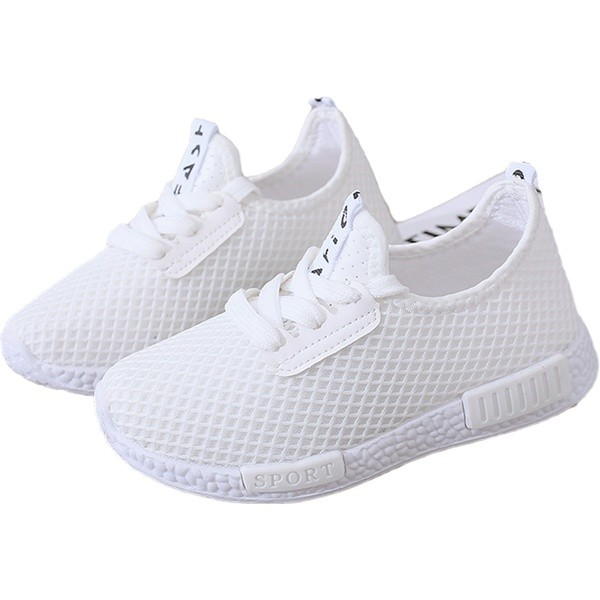Kid Breathable Mesh Surface Solid Lace-up Sneakers