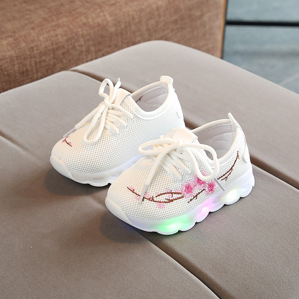 Toddler / Kid Embroidered Lace-up LED Sneakers