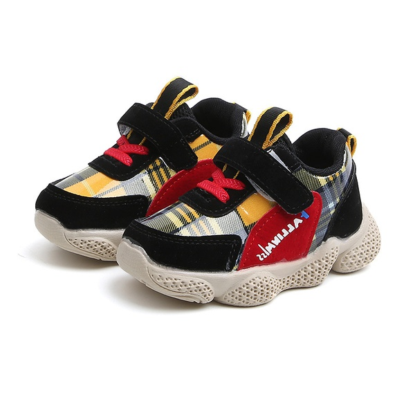 Trendy Boy Trendy Colorblock Plaid Velcro Athletic Shoes