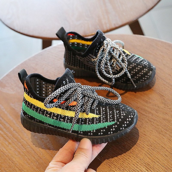 Toddler / Kids Breathable Knitted Striped Lace-up Sneakers
