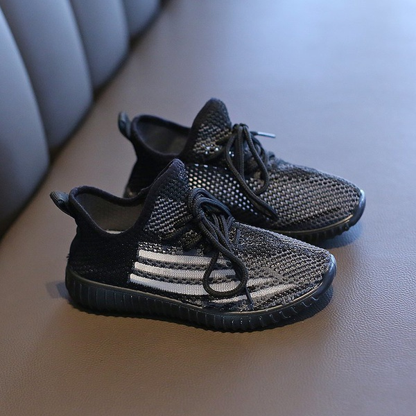 Toddler / Kids Breathable Knitted Striped Lace-up Sneakers